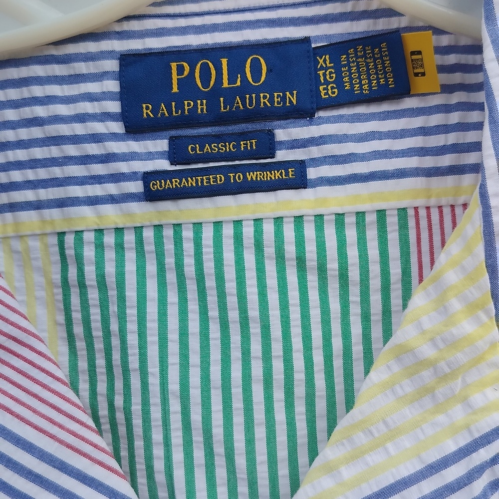 Paul Ralph Lauren Blue Label Men's Seersucker Cotton Shirt XL - Picture 3 of 6